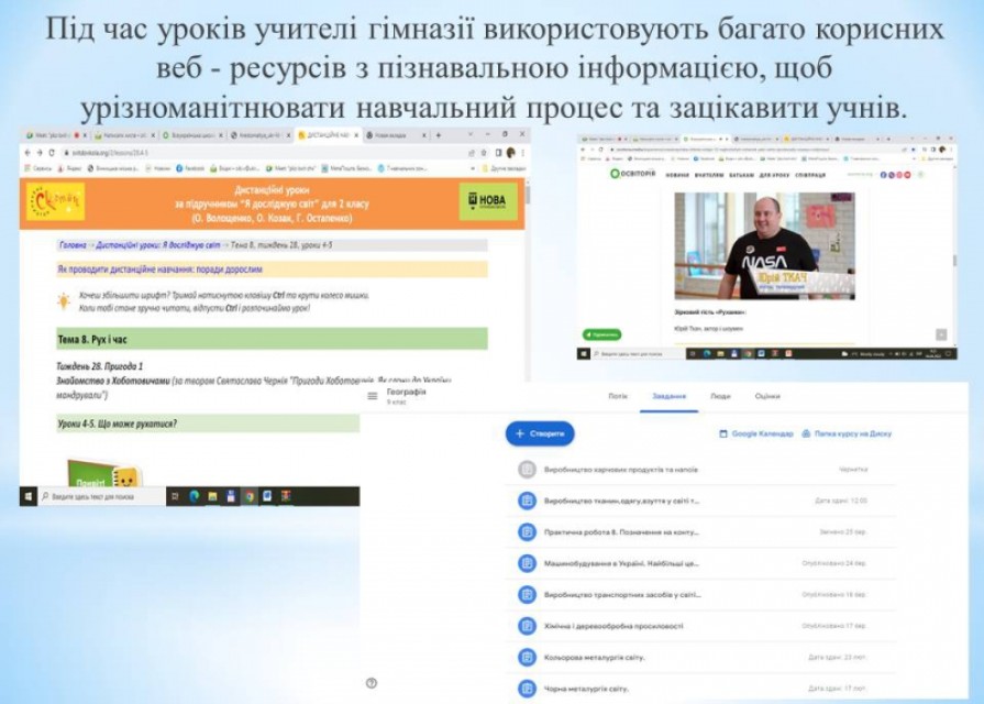 Дистанційні платформи та практики для учнів від вчителів гімназії